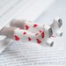 SALE! White rainboots bookmark with red hearts.