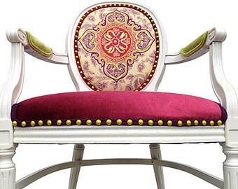 Upholstered French Louis Chair Iman Fabric Rose Pink Velvet Silk Paint