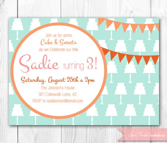 Modern Birthday Cake Invitation. Printable DIY Birthday Invitation. Il_570xn