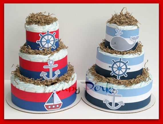 Nautical Diaper Cake Nautical Baby Shower Sailboat by MsPerks