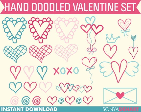 80% OFF Sale Valentines Clipart, Doodles Clipart, Valentines Day, Clipart, Clip Art, Party Clipart, Clip Art Balloons, Hearts Clipart Il_570xn