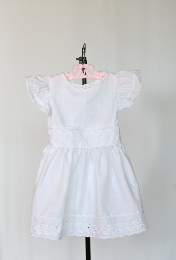 Vintage Little Girls Pinafore Dress in White