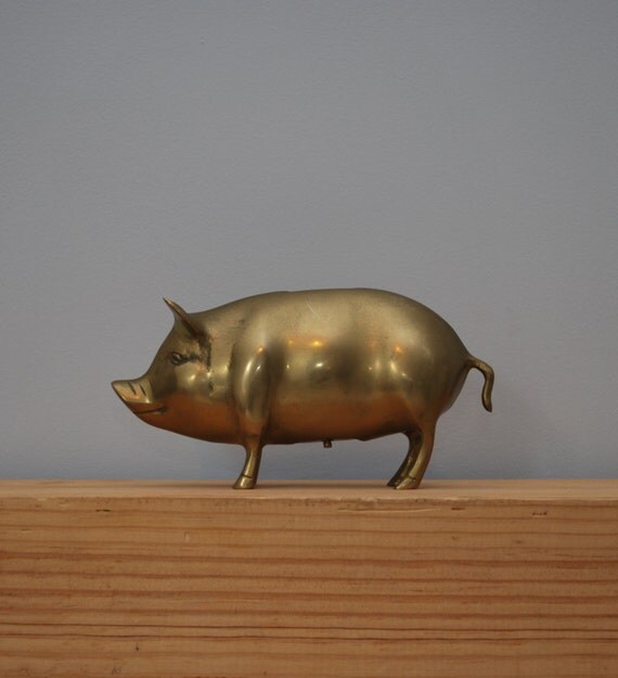 vintage brass pig money box ornament paperweight