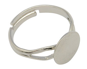 190- Anneau de base pour bague, couleur argent 17mm ajustable (10)