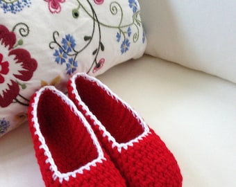 Extra thick , Simply slippers , Adult Crochet Slippers , house shoe , red shoe