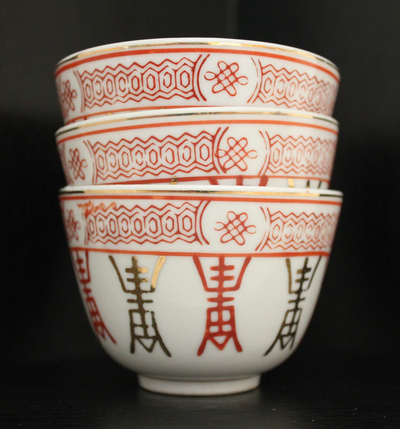 Vintage Japanese Tea Cup Set of Three White with