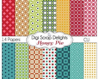 Honey Pie Turquoise, Green, Orange & Red Digital Papers for Digital Scrapbooking, Card Making, Photographers, Instant Download