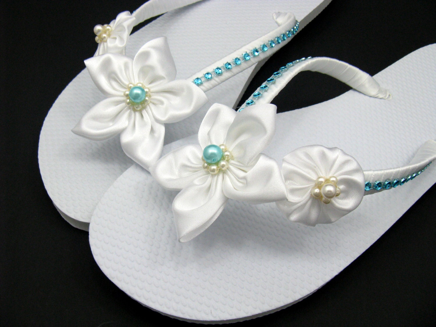 Bridal Flip Flops Prom Shoes Satin Tiffany Blue by kjcreations4u