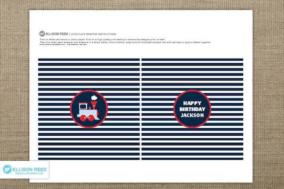Train Printable - Train Chocolate Wrapper - Full Size Chocolate Wrapper - Train Birthday - Printable Party - Choo Choo - Navy - Red Il_570xn