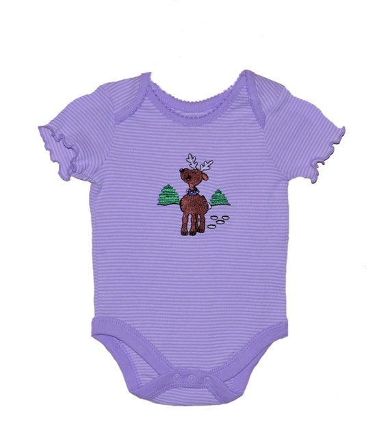 Items similar to Reindeer Embroidered Onesie, Reindeer Onesie, Reindeer Bodysuit, Purple Onesie 