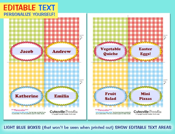 Printable Folding Place Card Buffet Cards Name Cards PDF With