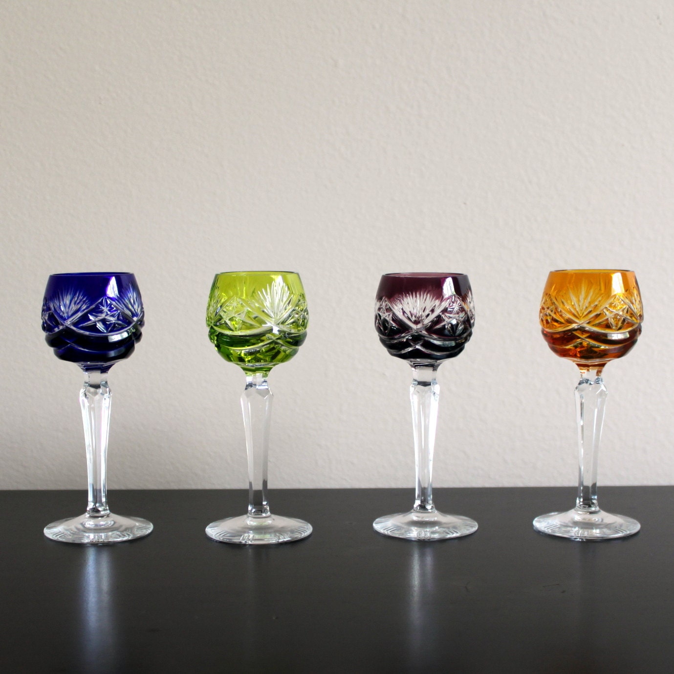 Set of 4 Nachtmann Cased Cut to Clear Crystal Cordial Glasses