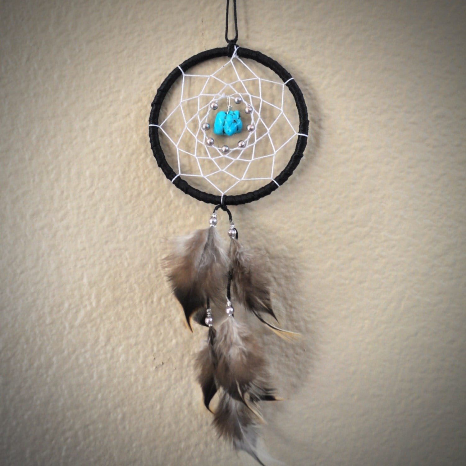 Dream Catcher for Car Mirror Black and White with by ReinaJewelers