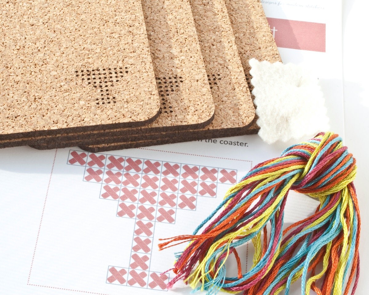 DIY Cross Stitch Coaster Kit Cork Coaster Set with Modern