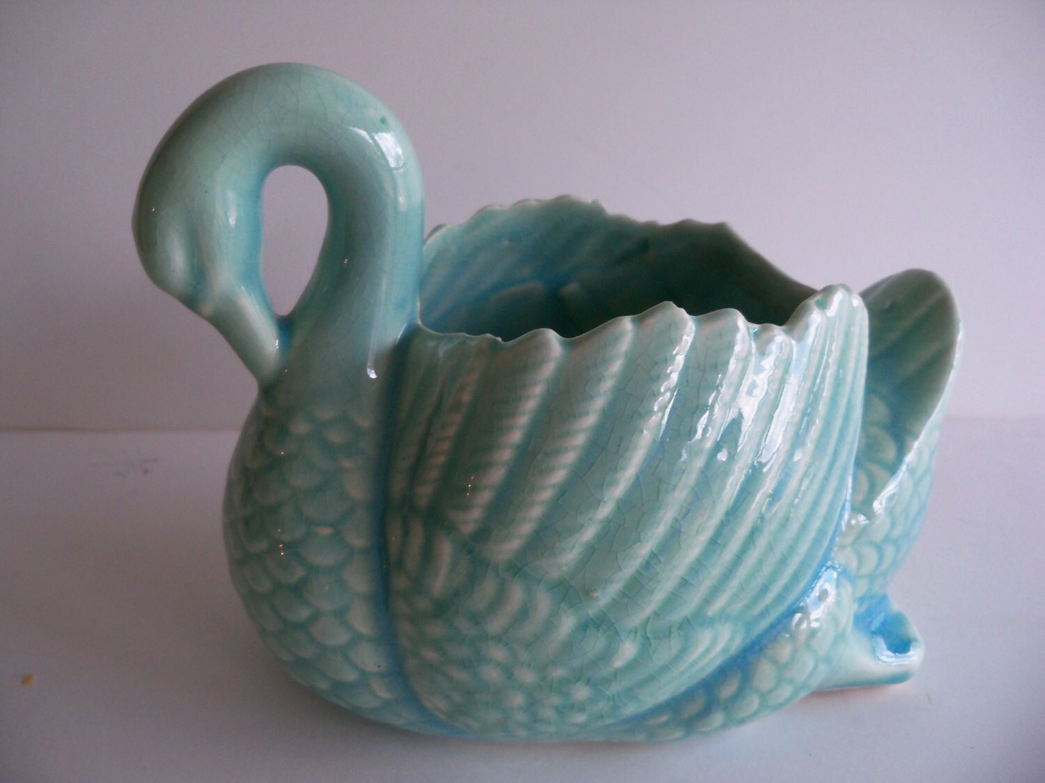 Vintage Ceramic Turquoise Blue Swan Vase by KitschyKooVintage