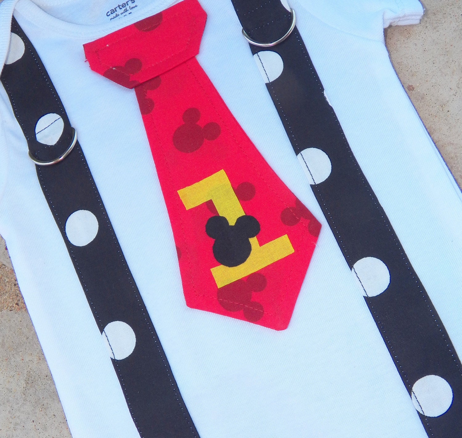 Mickey Mouse Birthday Tie and Suspenders Bodysuit for Baby Boy