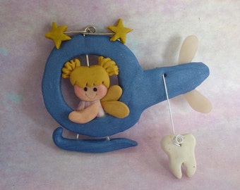 Tooth Fairy Helicopter Christmas Ornament Wand Crown Princess Polymer Clay Milestone Cake Topper Stars 1st Lost Teeth Birthday Shower Pilot