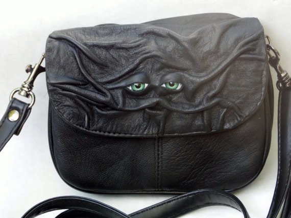 Black Leather Messenger Bag Purse Handbag Witch Wiccan Pagan