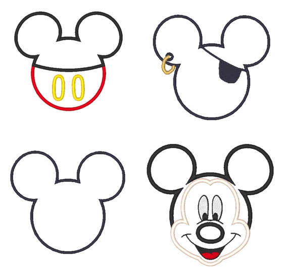 Mickey Mouse Applique Embroidery Design Set Instant Download