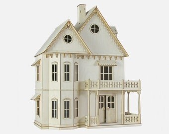 Gingerbread Victorian Dollhouse Kit, Journey's House of Dreams, 1:12 Scale Doll House Kit. Heart motif, wood.