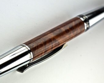 Handcrafted Wooden Pen Hand Turned RedWood Burl Chrome and Black Titanium Hardware 385O