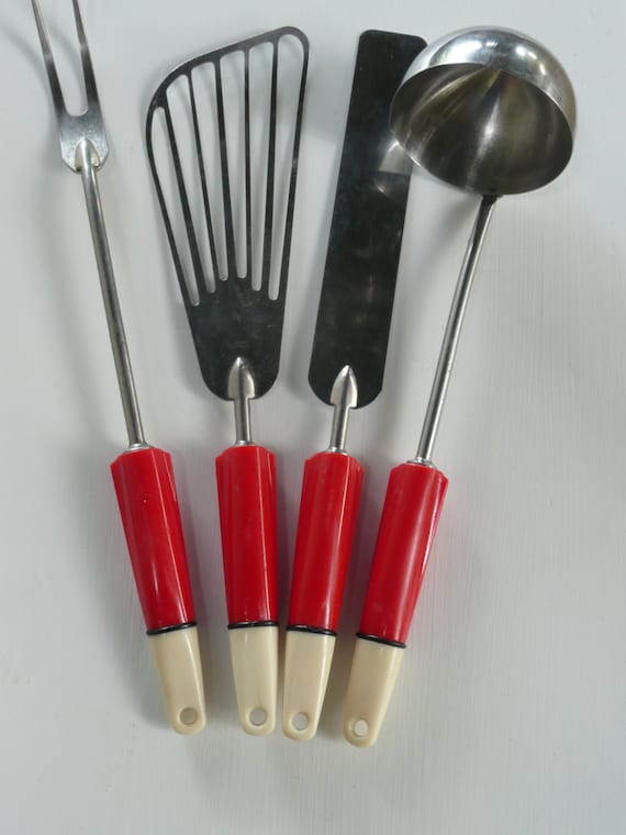 1950s Red Bakelite Kitchen Utensils Set of by NewLifeVintageRVs