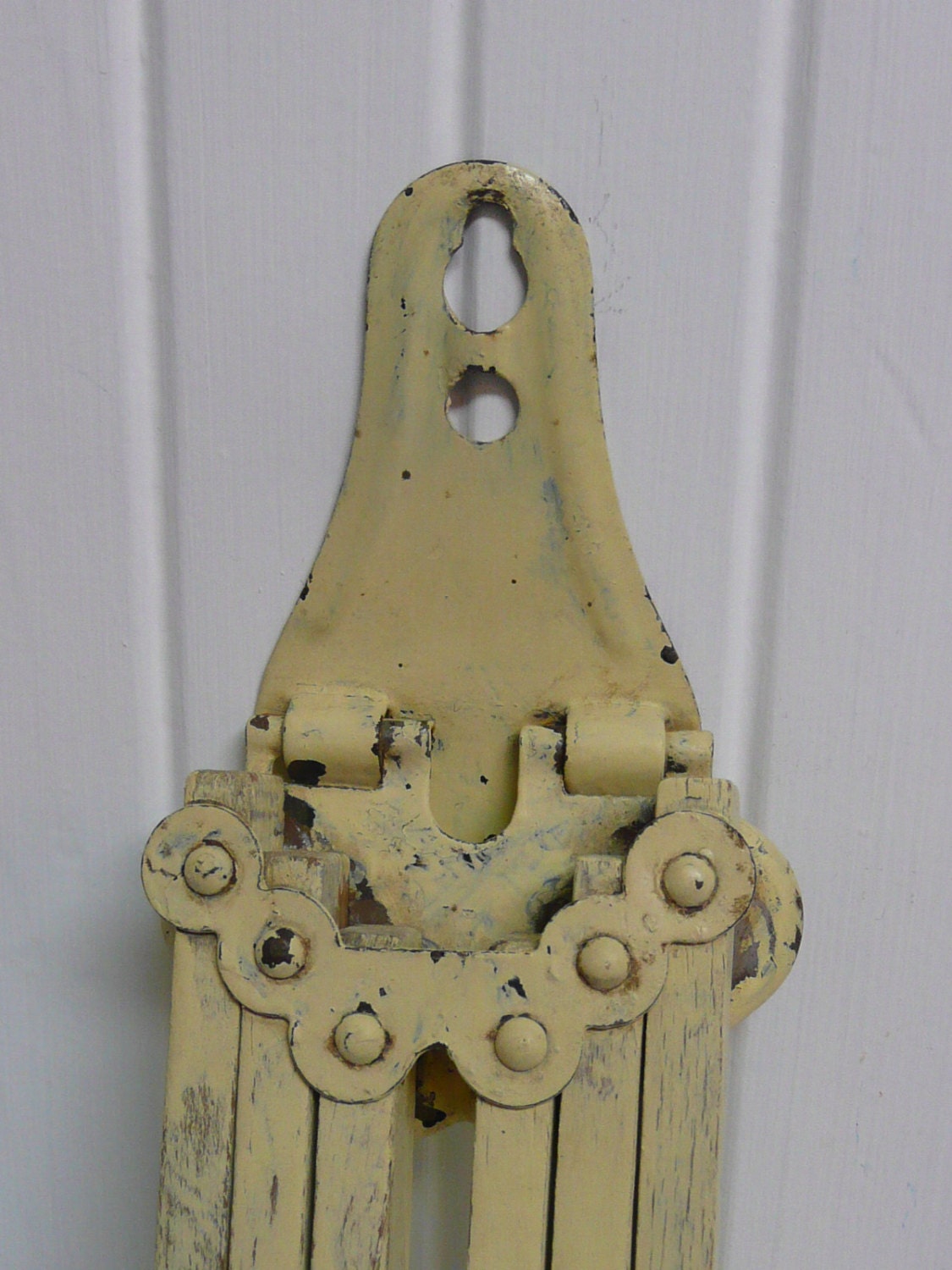 Vintage Yellow Wooden Dish Tea Towel Rack Holder or Laundry