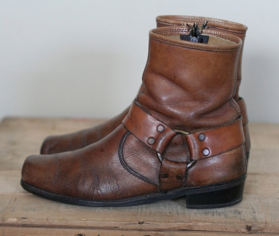 vintage men's distressed harness ankle boots size 8D