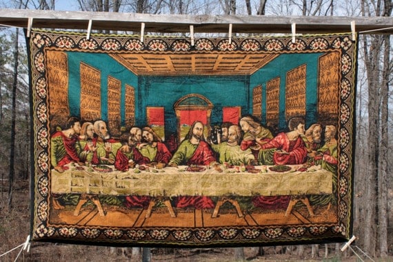 Vintage Velvet Last Supper Tapestry Jesus Christian Leonardo