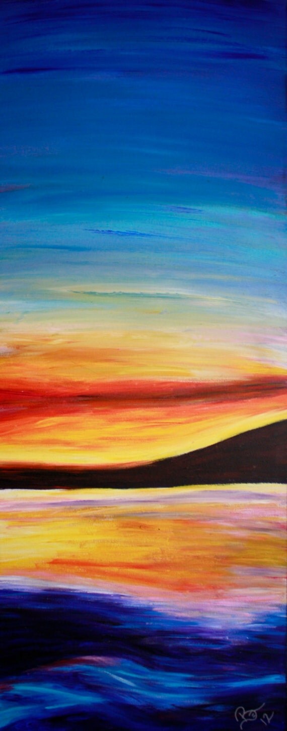 Items similar to Ocean Sunset- Acrylic Painting on 16x40 inch on ...