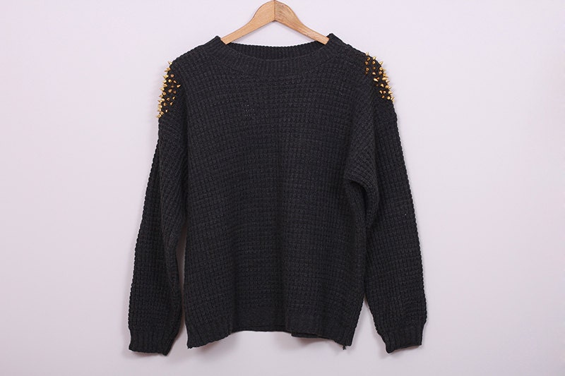 Studded Sweater Knitted Graphite SPIKES Grunge by SORUTHLESS