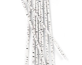 25 Piece Birch Straw Set with Do It Yourself (DIY) Flags