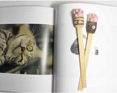 Cat Paw Bookmarks- needle felted wool, bamboo slice