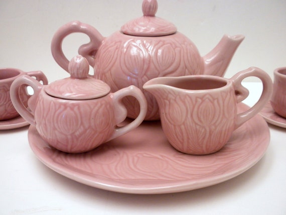 Tea Set Little Girls Pink 10 piece Ceramic Tea Set by ...