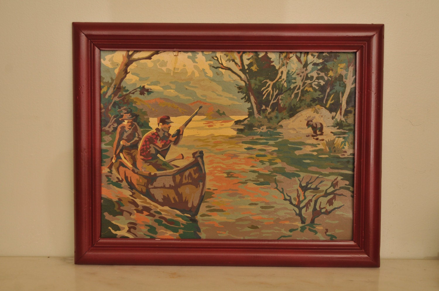 vintage paint by number painting moose hunting by whitepicket