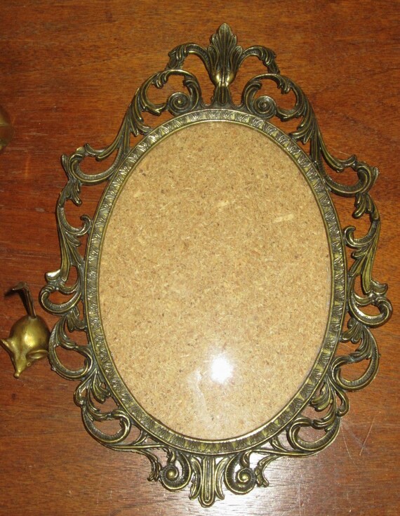 Vintage Ornate Brass Frame with Concave GlassMade in Italy