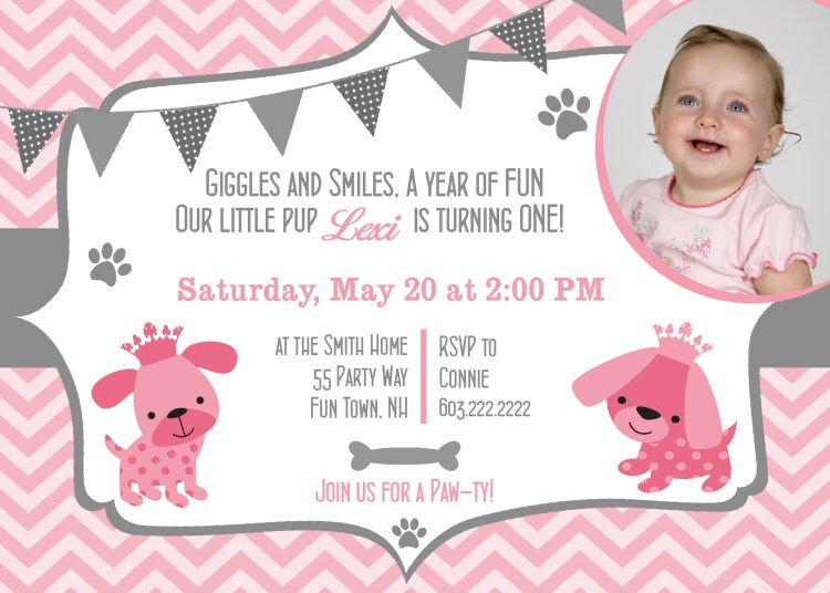 Puppy Dog First Birthday Party Invitation by AsYouWishCreations4u