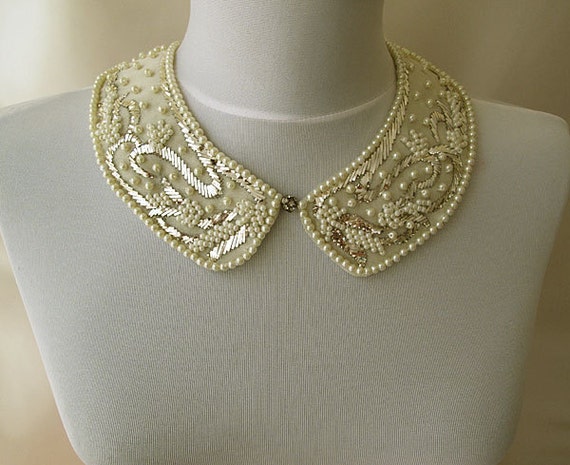 Items similar to Pearl Embroidery Peter Pan Collar Necklace-Vintage ...