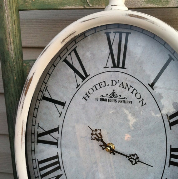 Oval Pocket Watch Wall Clock Cottage White Metal Hanging