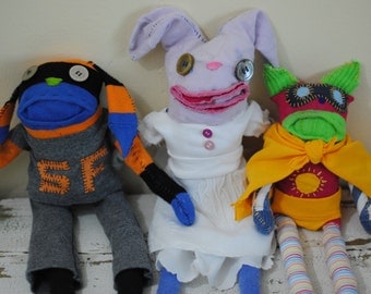 Made to Order Whimsical Recycled Stuffed Animal, Hand Stitched