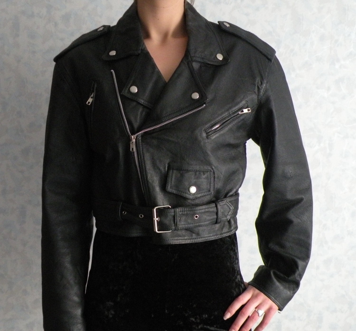 Vintage Cosa Nova Black Leather Motorcycle Jacket Size M