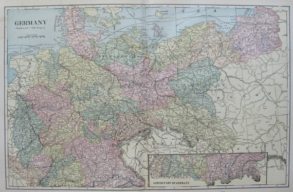 1901 Map of GERMANY Vintage Collectible 1900s by plaindealing