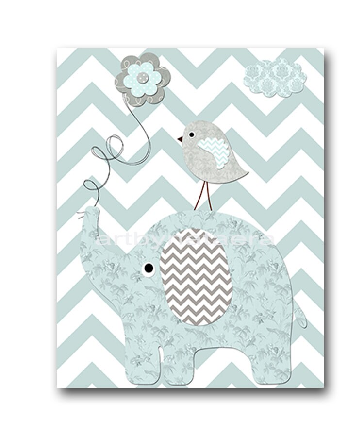 Elephant Nursery Decor Baby Boy Nursery Art Nursery Wall Art