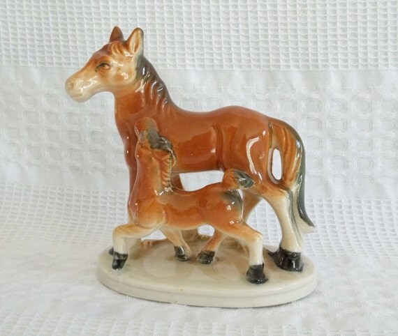 Vintage porcelain mare and foal horse figurine by GraceYourNest