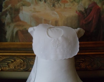 Christening White Linen Dressy Bib Monogrammed