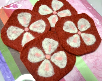 Gift Idea: A Set of 4 Needle Felted Coasters (Floral)