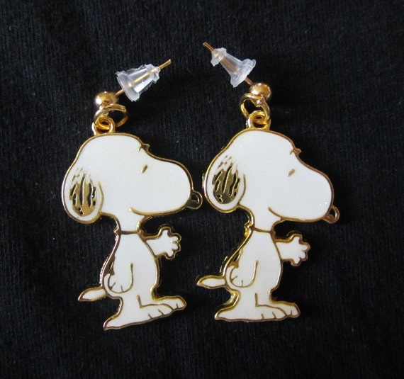 Gold Snoopy Earrings Charlie Beagle Dog by chalupascornernook