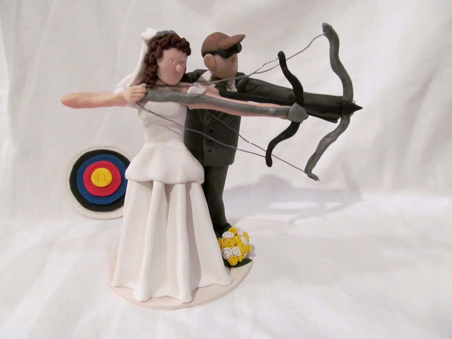 Archery Bows Hand Sculpted Custom Wedding Cake Topper Yellow