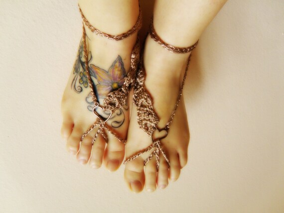 Brown BAREFOOT sandles barefoot sandal  hippie barefoot COPPER