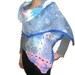 RESEVED for Sherri. Nuno Felted Freeform Scarf Shawl Wrap: Wool, Silk, Peacock feather flower print. OOAK. Pastel Blue White Pink